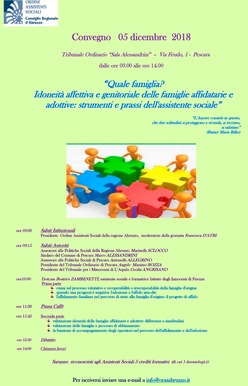 Convegno "Quale famiglia?" strumenti e prassi dell'assistente sociale, 2018